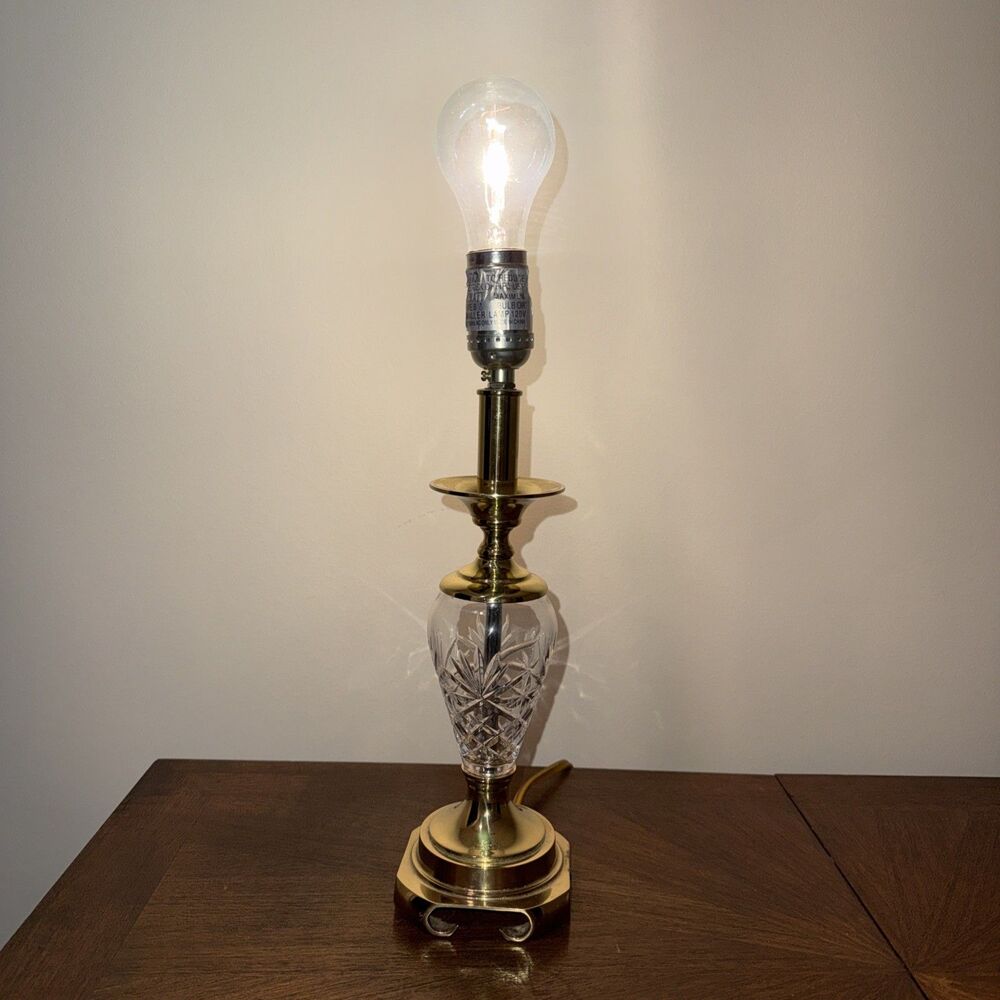 Vintage Crystal And Brass Table Lamp 18 Inch
